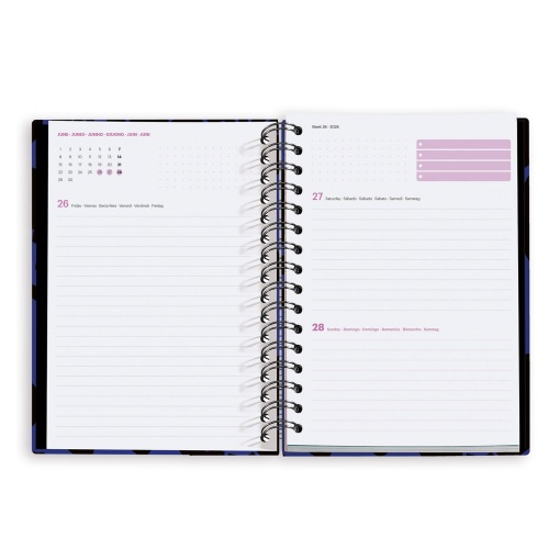 Agenda diária A5 2026 espiral MIQUELRIUS Plus MARF Organic Midnight Bloom com elástico