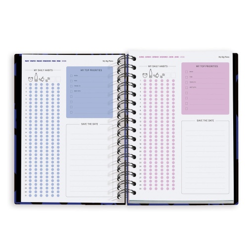 Agenda diária A5 2026 espiral MIQUELRIUS Plus MARF Organic Midnight Bloom com elástico