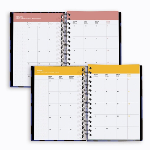 Agenda diária A5 2026 espiral MIQUELRIUS Plus MARF Organic Midnight Bloom com elástico