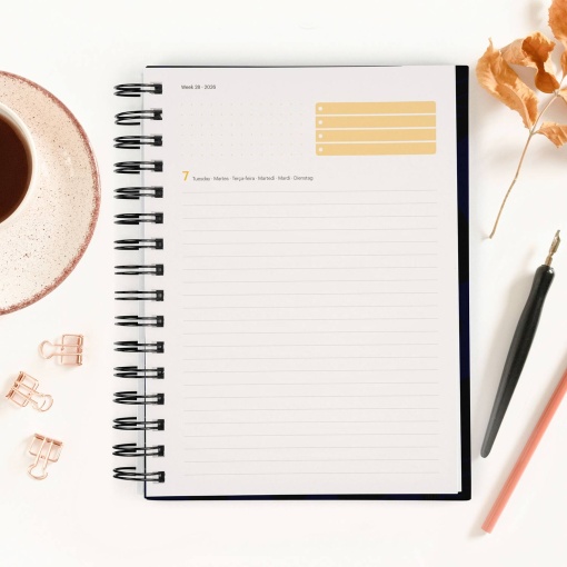 Agenda diária A5 2026 espiral MIQUELRIUS Plus MARF Organic Midnight Bloom com elástico