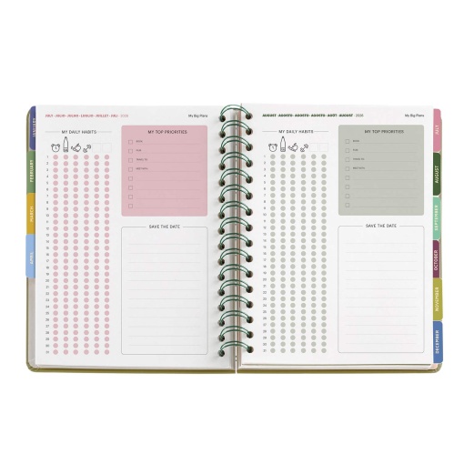 Agenda semanal A5 2026 espiral MIQUELRIUS Plus Entredos Amapolas com elástico