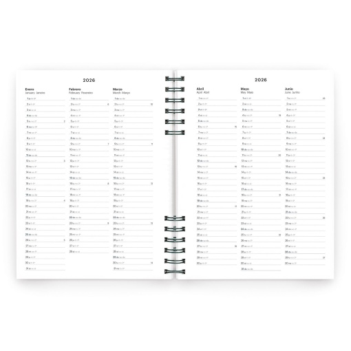Agenda diária A5 2026 espiral MIQUELRIUS Plus Back to Basics negro com elástico