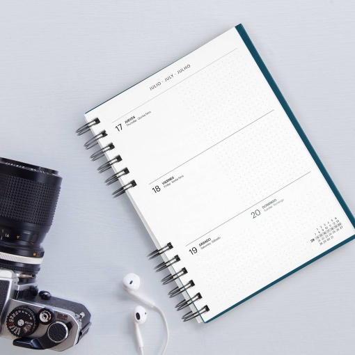 Agenda semanal A5 2026 espiral MIQUELRIUS Plus Back to Basics marino com elástico