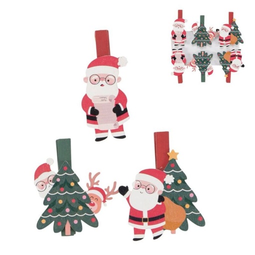 Pinça Pai Natal 6,5cm sortido (6 unidades) D'CASA