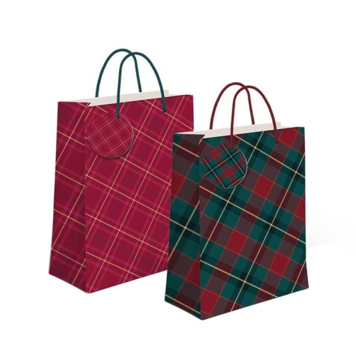Saco de papel asa cordão D'CASA tartan 18x23x10cm sortido