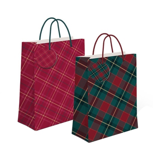 Saco de papel asa cordão D'CASA tartan 26x32x10cm sortido