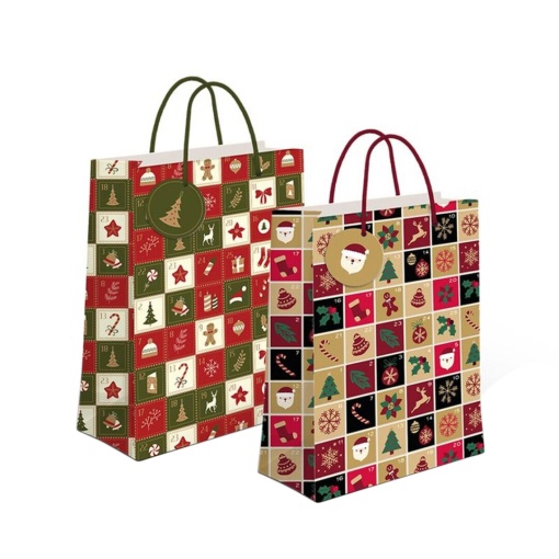 Saco de papel asa cordão D'CASA Natal 18x23x10cm sortido