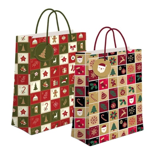 Saco de papel asa cordão D'CASA Natal 33x45x10cm sortido