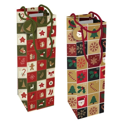 Saco de papel asa cordão para 1 garrafa D'CASA Natal 12x33x10cm sortido