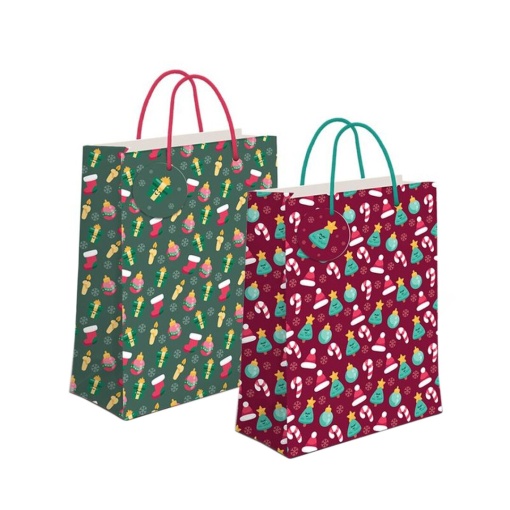 Saco de papel asa cordão D'CASA Natal 18x23x10cm sortido