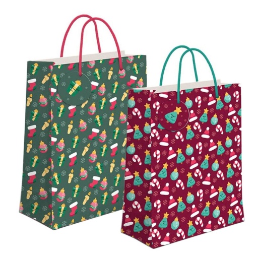 Saco de papel asa cordão D'CASA Natal 33x45x10cm sortido