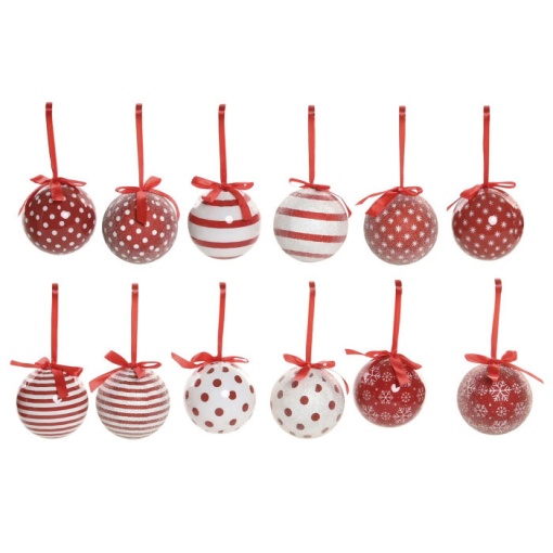 Conjunto bolas de Natal 14 peças pintas e riscas vermelhas