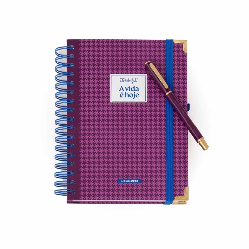 Agenda diária Office 170x226mm 2026 espiral MR.WONDERFUL "A vida é hoje" + esferográfica