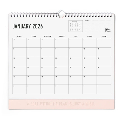 Calendário de parede 2026 Letts of London Conscious 30x27cm Rosewater