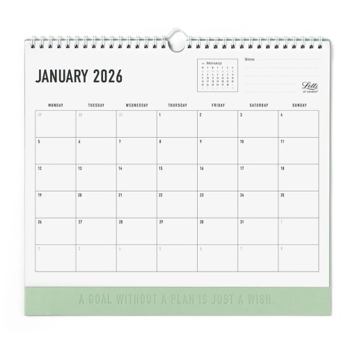 Calendário de parede 2026 Letts of London Conscious 30x27cm Sage