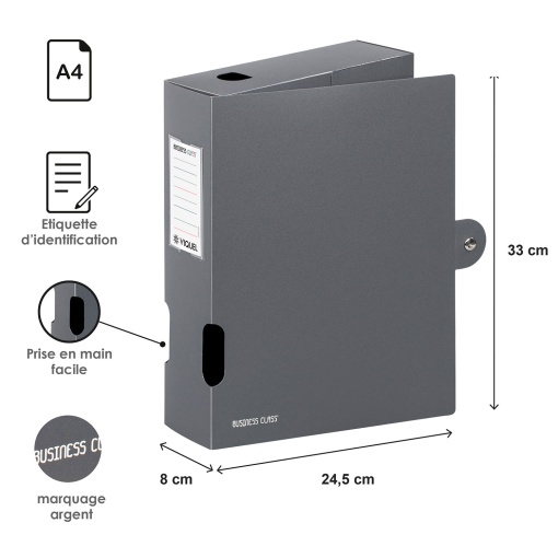 Caixa de arquivo morto VIQUEL Business Class A4 lombada de 80mm cinza