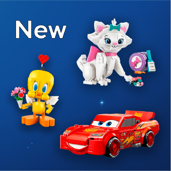 Marie Adorável de Os Aristogatos, Faísca McQueen, Tweety e hamster adorável com flor  e novidades LEGO